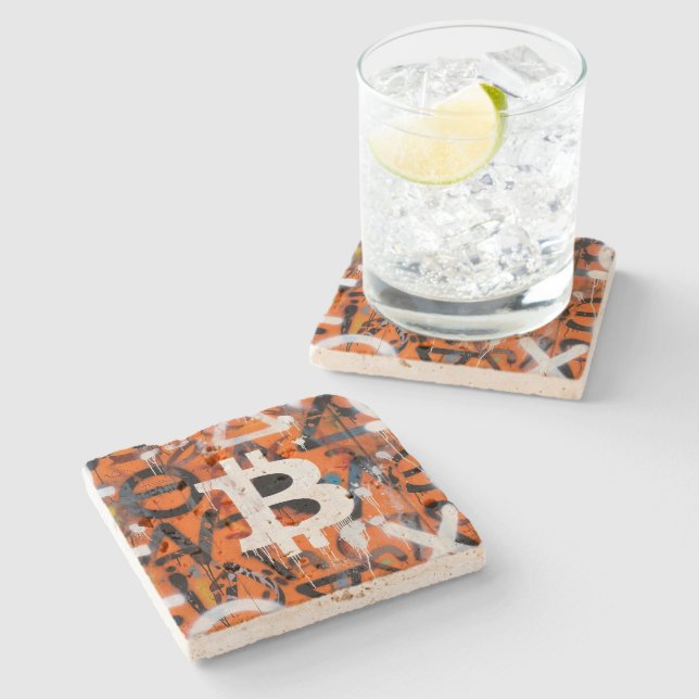 Dessous-de-verre En Pierre "Bitcoin Graffiti" (Style #2) Art de rue (Côté)