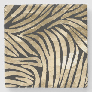Dessous-de-verre En Pierre Black and Gold Glam Zebra Print
