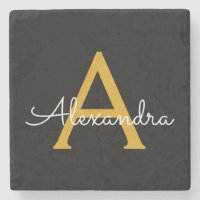 Black Gold Modern Script Girl Monogramme Nom