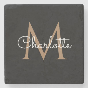 Dessous-de-verre En Pierre Black Gold Monogram Elegant