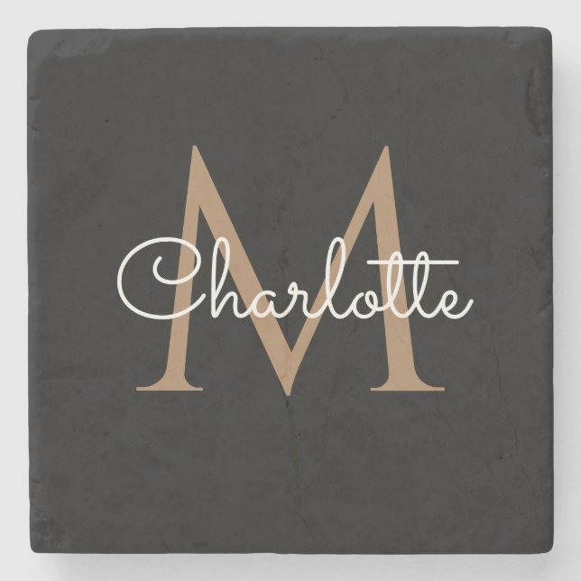 Dessous-de-verre En Pierre Black Gold Monogram Elegant (Devant)