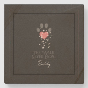 Dessous-de-verre En Pierre Black Starlight Pink Heart Empreinte de patte Dog 