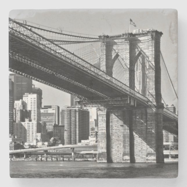 Dessous-de-verre En Pierre Black & White Brooklyn Bridge New York City (Devant)