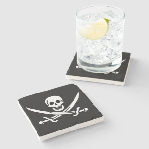 Dessous-de-verre En Pierre Blanc, Drapeau Pirate Calico Jack, Crâne & Cutlass