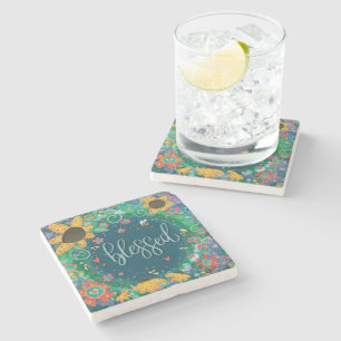 Dessous-de-verre En Pierre Blessé Joli floral mignon Bumblebee