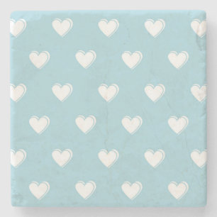 Dessous-de-verre En Pierre Bleu blanc mignon simple Motif de coeur