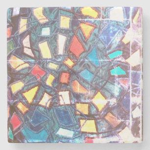 Dessous-de-verre En Pierre Bleu coloré turquoise jaune rouge grunge abstrait