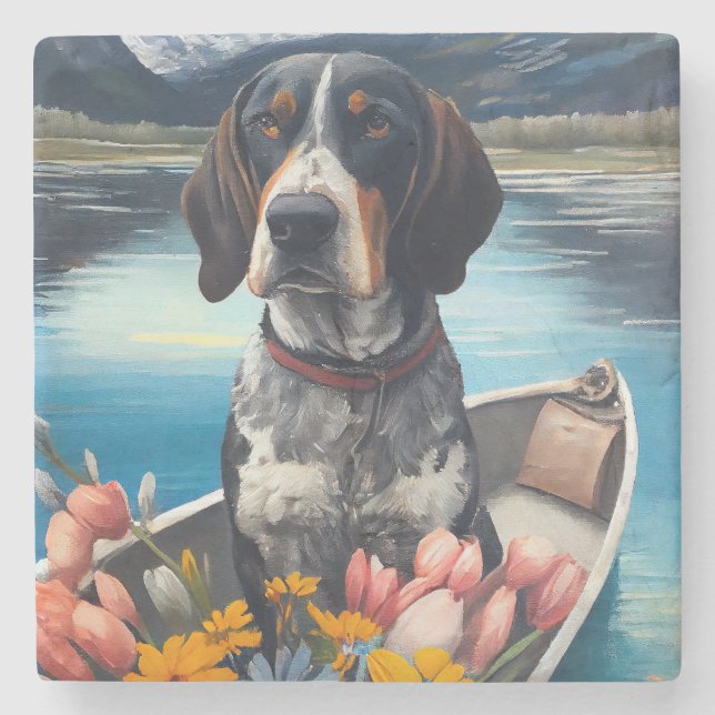 Dessous-de-verre En Pierre Bleu Coonhound sur une pagaie : une aventure Pitto (Devant)