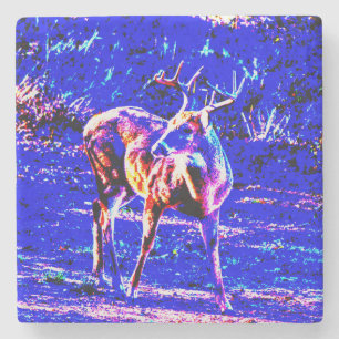 Dessous-de-verre En Pierre Bleu couleur Buck Wild Deer Art Dessous de verre