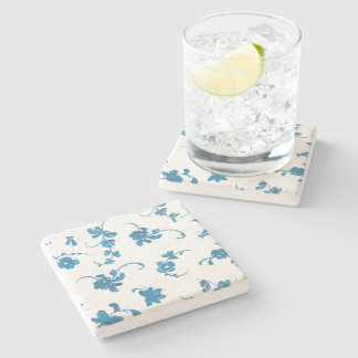 Dessous-de-verre En Pierre Bleu Floral Élégant Vintage