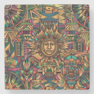 Dessous-de-verre En Pierre Bleu intemporel "Emblème historique vibrant" Marbr