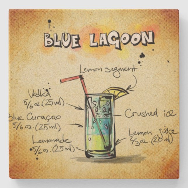 Dessous-de-verre En Pierre Bleu Lagoon Bartender Drink Recette (Devant)