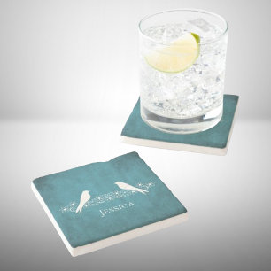 Dessous-de-verre En Pierre Bleu Lovebirds Vin Floral Dessous de verre en pier