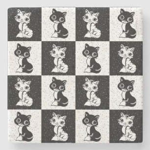Dessous-de-verre En Pierre Bloc de monogramme noir blanc pour chat