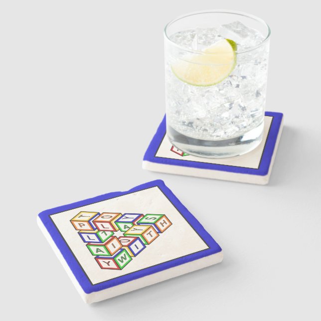 Dessous-de-verre En Pierre Blocs de jouets rouge bleu jaune vert (Côté)