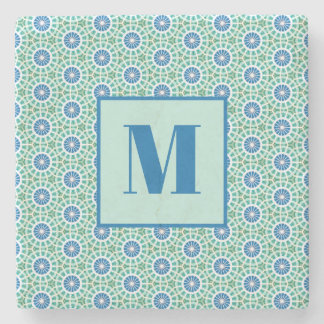 Dessous-de-verre En Pierre Blue and Light Turquoise Initial Stone Coaster