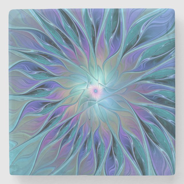 Dessous-de-verre En Pierre Blue Purple Flower Dream Abstrait Fractal Art (Devant)