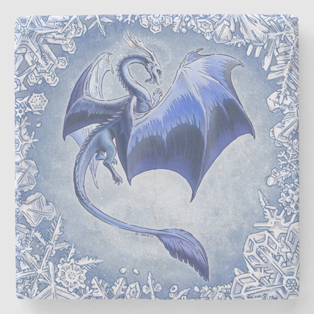 Dessous-de-verre En Pierre Blue Winter Dragon Imaginaire Nature Art (Devant)