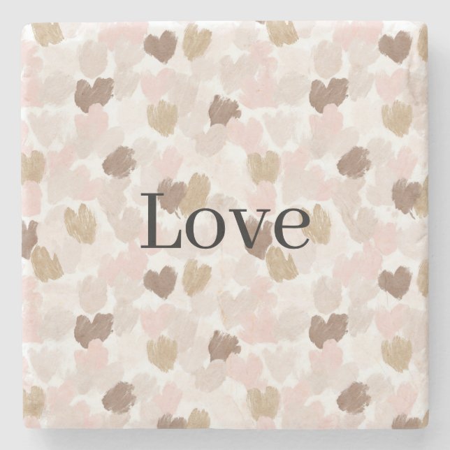 Dessous-de-verre En Pierre Blush Pink Cream Hearts Love   (Devant)