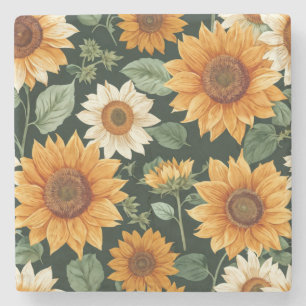 Dessous-de-verre En Pierre Boho Terracotta Vintage Motif tournesol