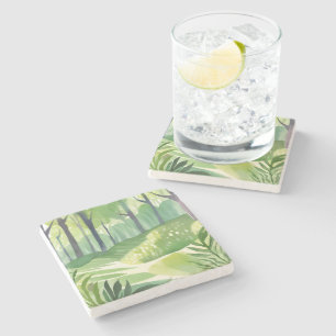 Dessous-de-verre En Pierre Bois Fantaisiste Paysage Aquarelle de Forêt