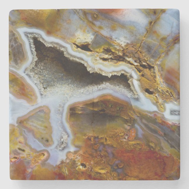 Dessous-de-verre En Pierre Bois pétrifié aux cristaux (Devant)