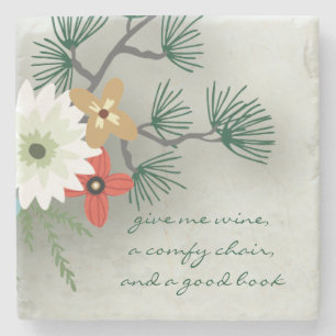 Dessous-de-verre En Pierre Bon Livre Bon Vin Floral