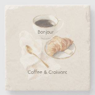 Dessous-de-verre En Pierre Bonjour Croissant & Café