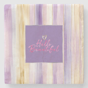 Dessous-de-verre En Pierre Bonjour Magenta Crème Rayures Or Rose