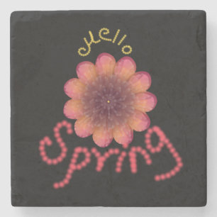 Dessous-de-verre En Pierre Bonjour Printemps - Fleur Texturée Rose et Orange 