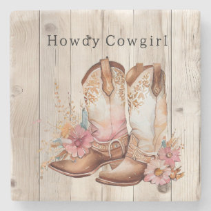 Dessous-de-verre En Pierre Bottes de cowgirl florales en ivoire en faux bois