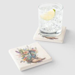 Dessous-de-verre En Pierre Bottes et fleurs colorées de cowgirl