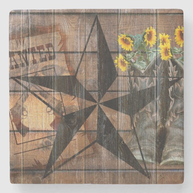 Dessous-de-verre En Pierre Bottes Russe Texas Star Western Pistol Cowboy (Devant)