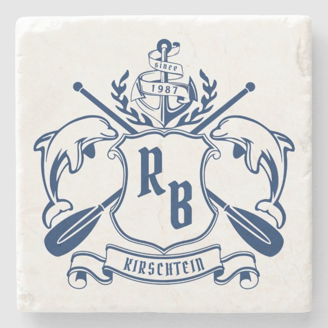 Dessous-de-verre En Pierre Bouclier côtier d'aviron d'Ancre de dauphins (Devant)