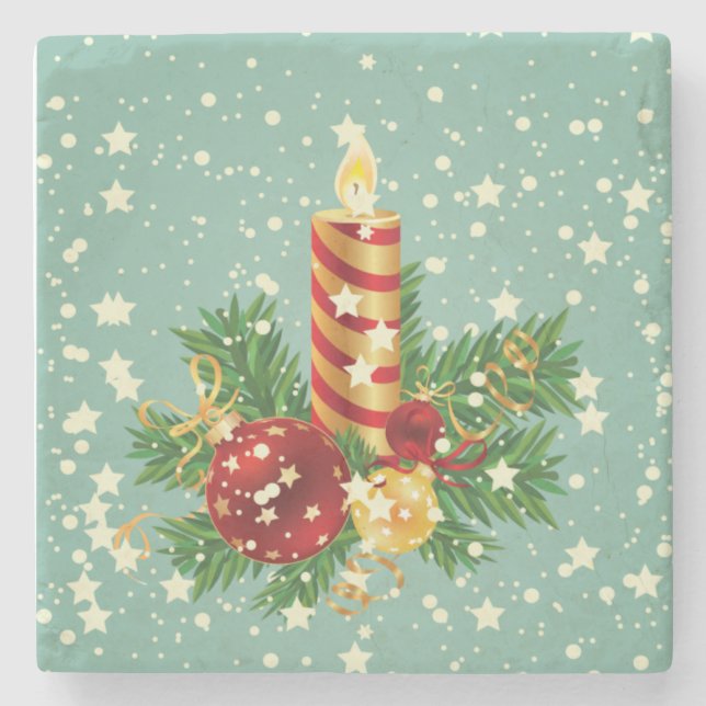 Dessous-de-verre En Pierre Bougie De Noël Et Flammes De Neige (Devant)