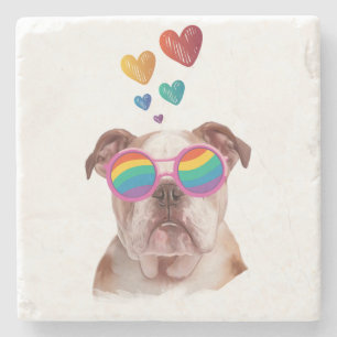 Dessous-de-verre En Pierre Bouledogue anglais avec coeurs Saint-Valentin