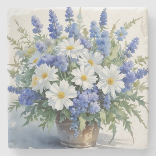 Dessous-de-verre En Pierre Bouquet de Fleurs Aquarelle Élégante (Devant)