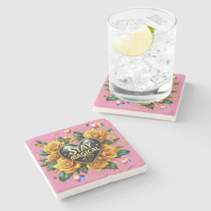 Dessous-de-verre En Pierre Bouquet enchanteur de Roses d'or et de coeur