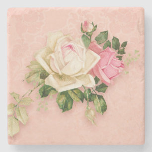 Dessous-de-verre En Pierre Bouquet rose et rose blanche