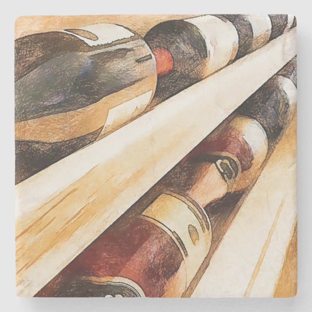Dessous-de-verre En Pierre Bouteilles de vin en rang (Devant)