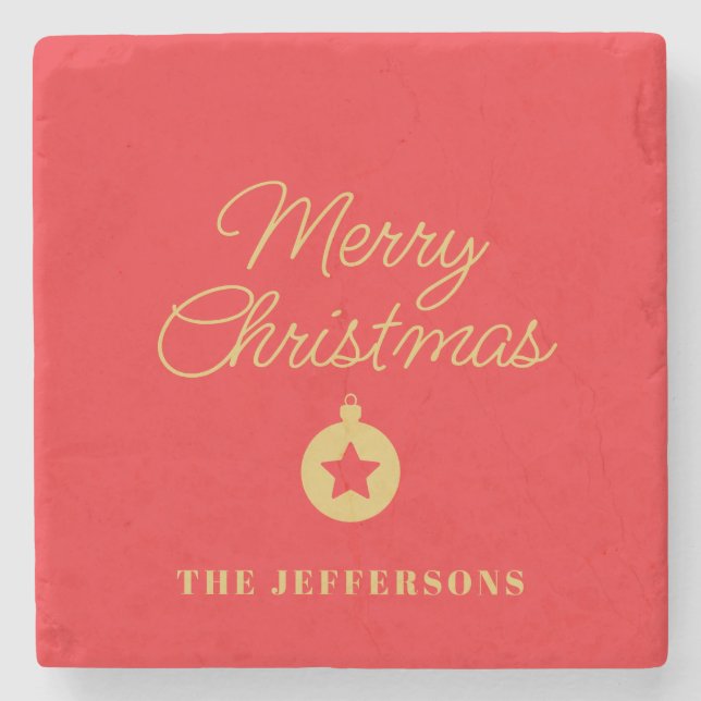 Dessous-de-verre En Pierre Bright Red & Gold Colors Merry Christmas (Devant)