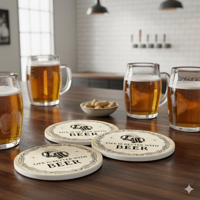 Dessous-de-verre En Pierre Brown and Black Vintage Beer Bar Business Coaster (Brown and Black Vintage Beer Bar Business Coaster )