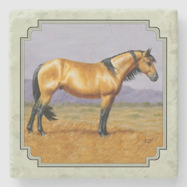 Dessous-de-verre En Pierre Buckskin Horse Mustang Stallion (Devant)