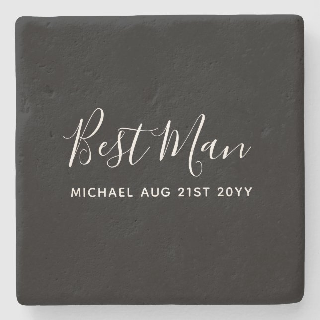 Dessous-de-verre En Pierre BUDGET Bestman Groomsman DONS Classique Noir (Devant)