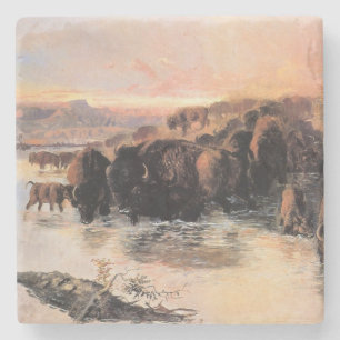 Dessous-de-verre En Pierre Buffalo Herd (par Charles M. Russell)
