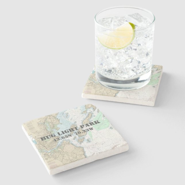 Dessous-de-verre En Pierre Bug Light Park, Maine Authentic Booking Chart (Côté)