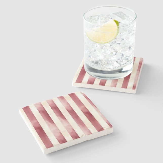 Dessous-de-verre En Pierre Burgundy Crème rayures (Côté)
