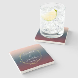Dessous-de-verre En Pierre Burgundy Navy Blush Ombre Mariage géométrique