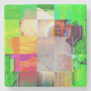 Dessous-de-verre En Pierre Bus 1521 Abstrait Glitch Art Cyberpunk Grille