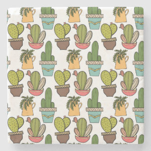 Dessous-de-verre En Pierre Cactus et Succulents d'intérieur dans le motif de